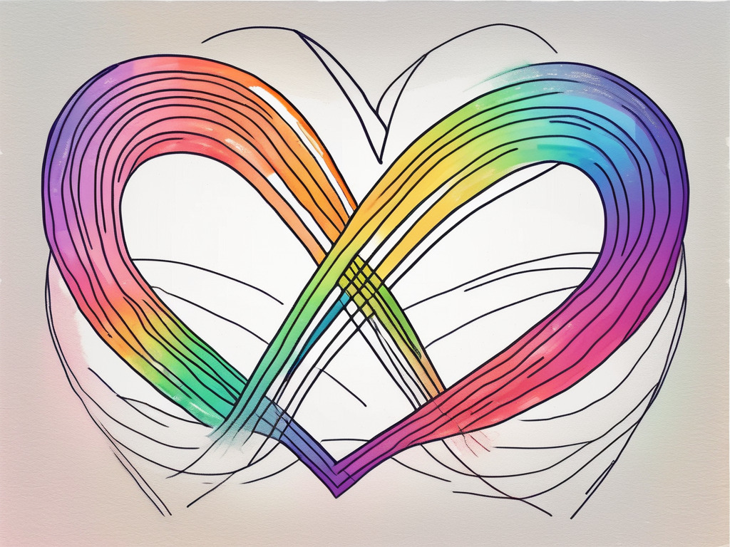 Two rainbow-colored hearts intersecting